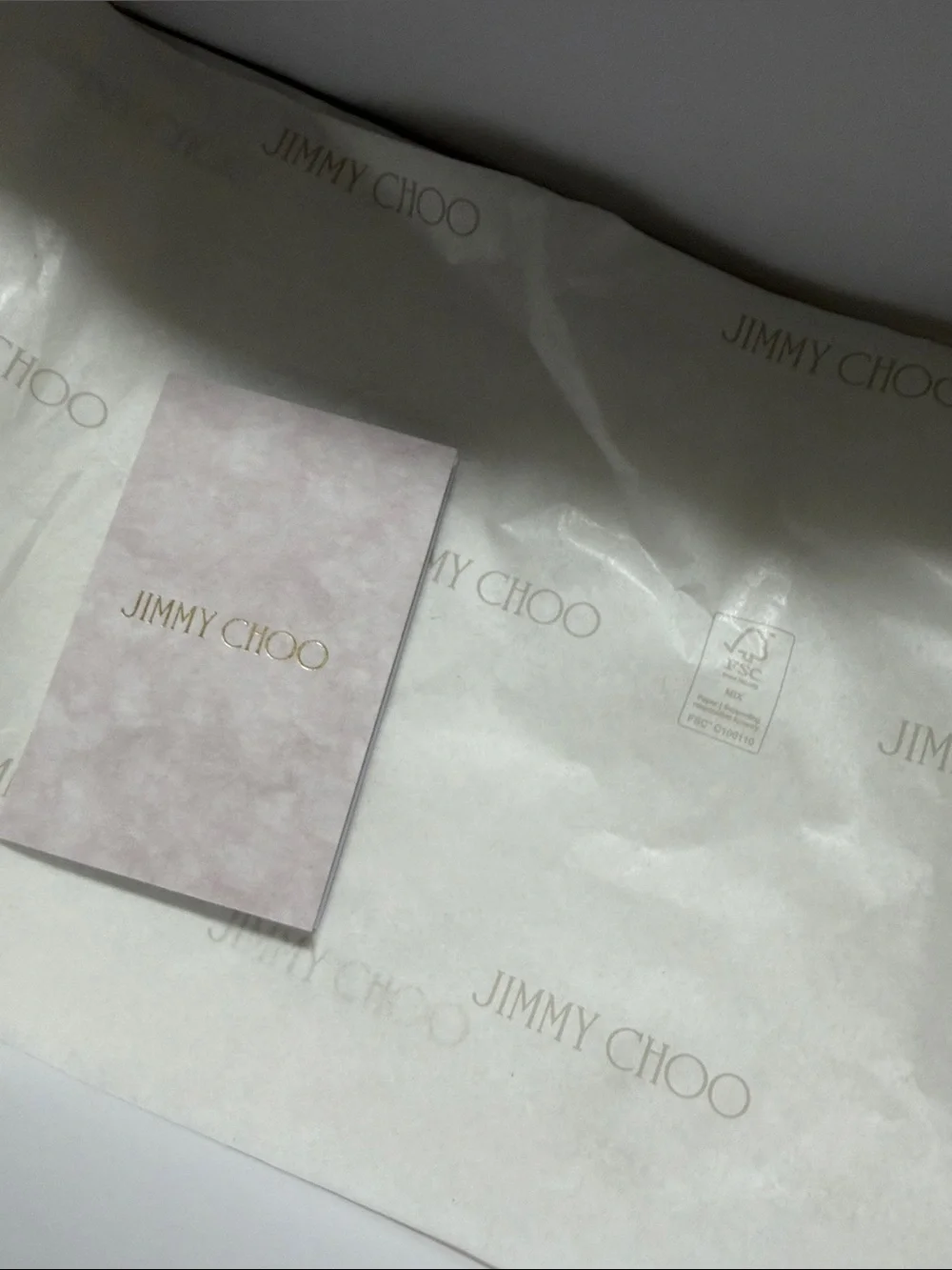 Jimmy Choo Box with Gold Foil Logo/ jimmy Choo printed tissues papers/ book card